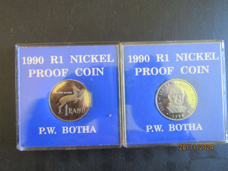 Two 1990 Proof Nickel One Rand's. Bid per coin