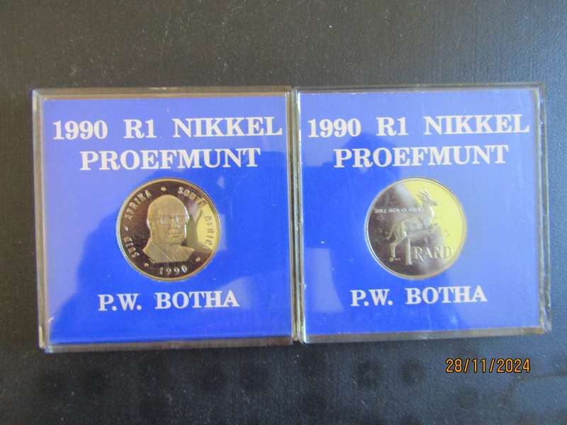Two 1990 Proof Nickel One Rand's. Bid per coin