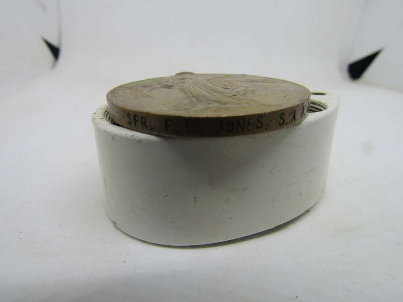 SADF WW 1 Full size Medal name to Spr FE Jones. South African Railway Overseas Dominion Section