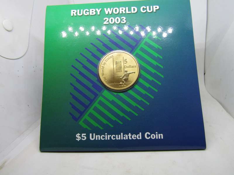 2003 World Cup Rugby $5 Australian coin. Crown Size