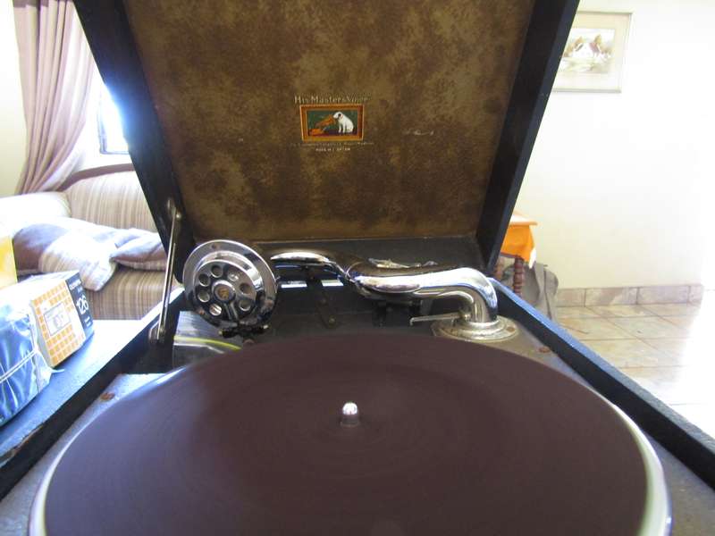 His Masters Voice Box Type Gramophone Player. Works.