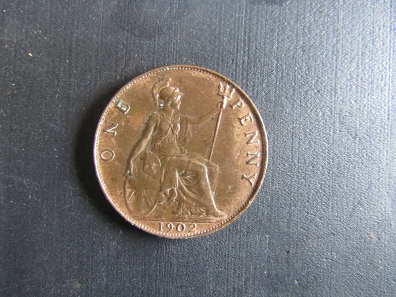 Uncirculated 1902 United Kingdom Penny. High Tide variety.