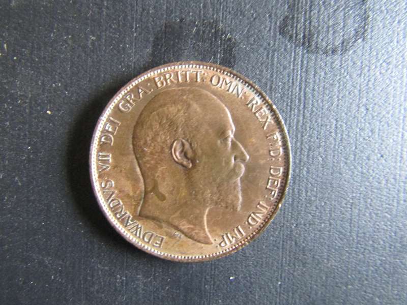 Uncirculated 1902 United Kingdom Penny. High Tide variety.