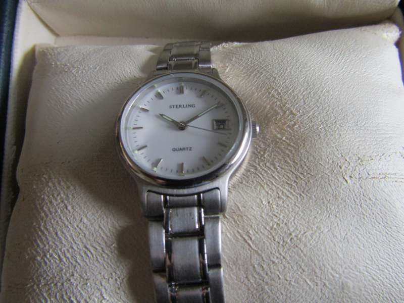 Sterling Womens Watch in Box with Certificate. Not tested. Take as not working
