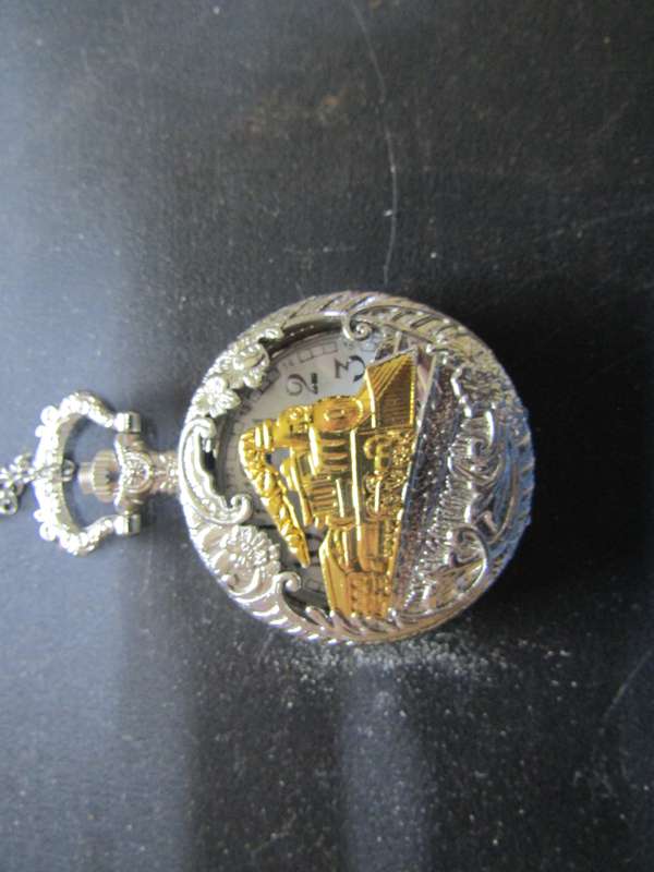 Train Motive Pocket watch. With Chain. Needs Battery