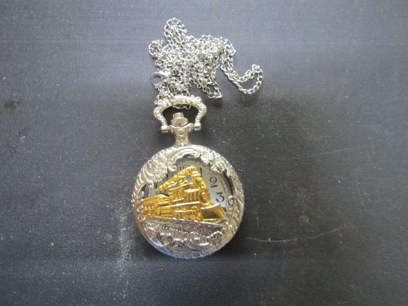 Train Motive Pocket watch. With Chain. Needs Battery