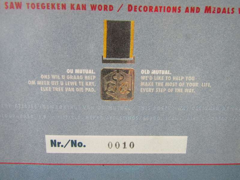 Numbered Decoration and Medals of the South African Defense Force (nr10) See discription