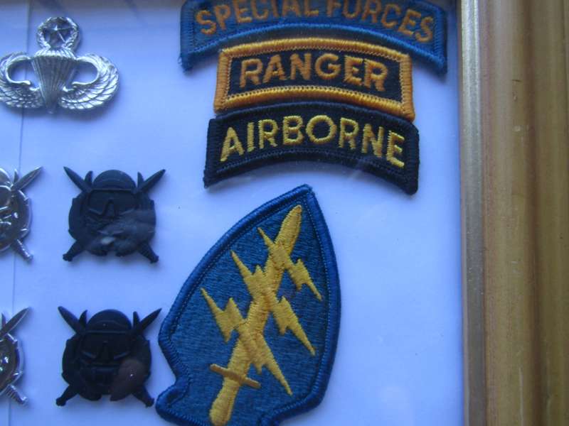 RARE RARE RARE Carlos Saldana 7th SFG Combat Diver US Army Badges in Frame. All pins intact.