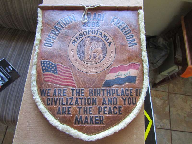 2008 Leather Banner Commemorating Operation Iraqi Freedom. 52cm long Also See Challenge coins