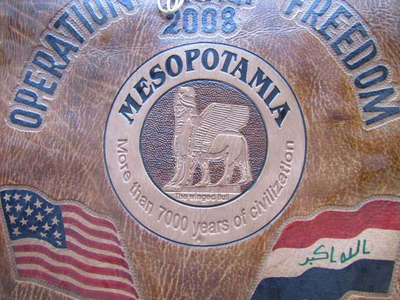 2008 Leather Banner Commemorating Operation Iraqi Freedom. 52cm long Also See Challenge coins