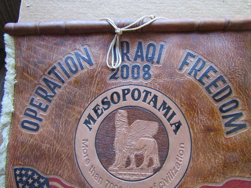 2008 Leather Banner Commemorating Operation Iraqi Freedom. 52cm long Also See Challenge coins
