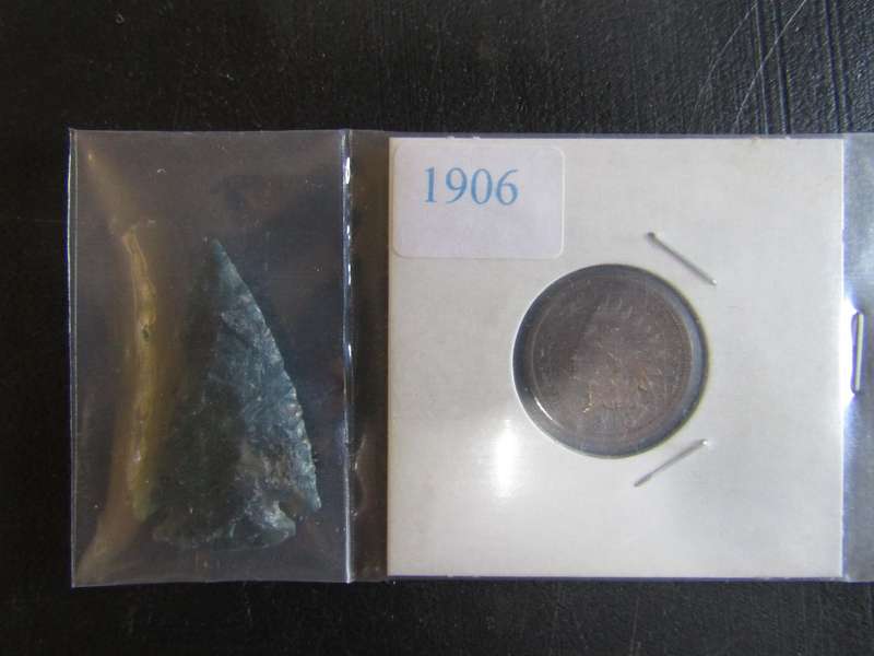 1906 American One Cent with Original Native Arrow Head