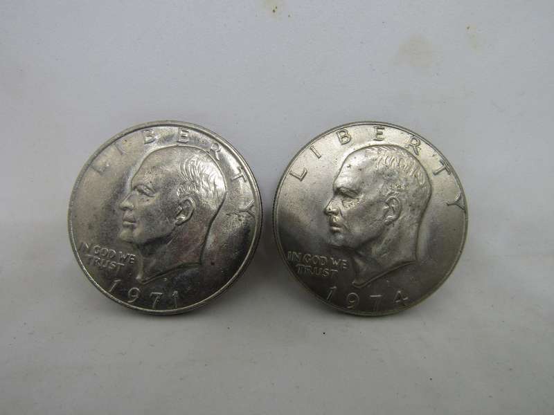 1971 and 1974 USA Big One Dollar coins