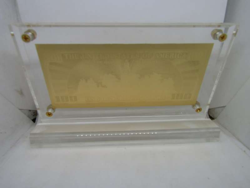Gold 999.9 $100 Gold Plated Banknote with Stand