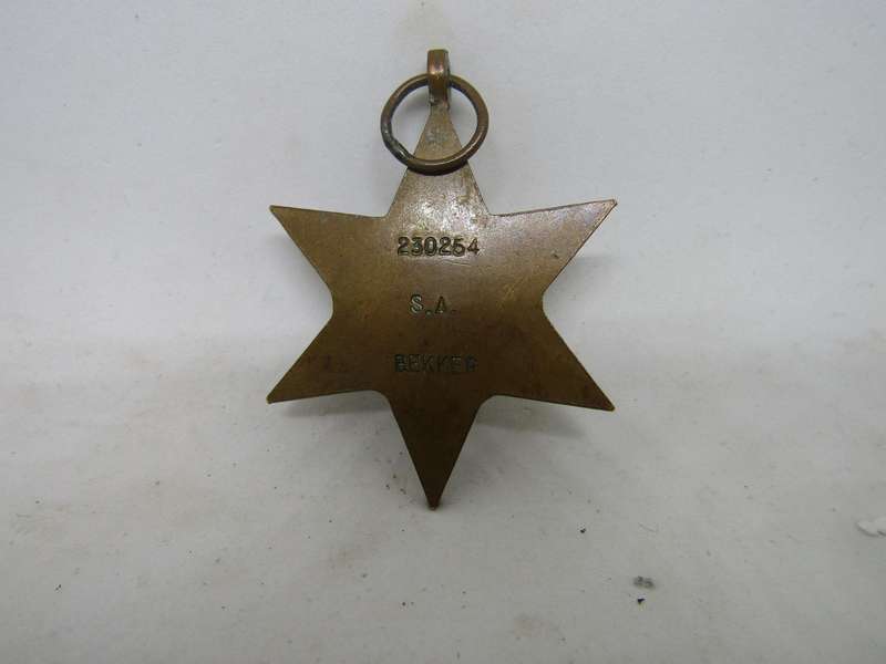 WW2 1939 to 1945 Star to  SA Bekker