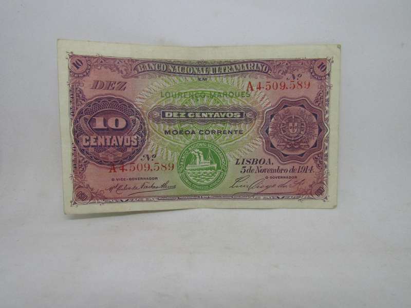 1914 Mozambique 10 Centavos banknote (KM 53) catalogue VF  R270