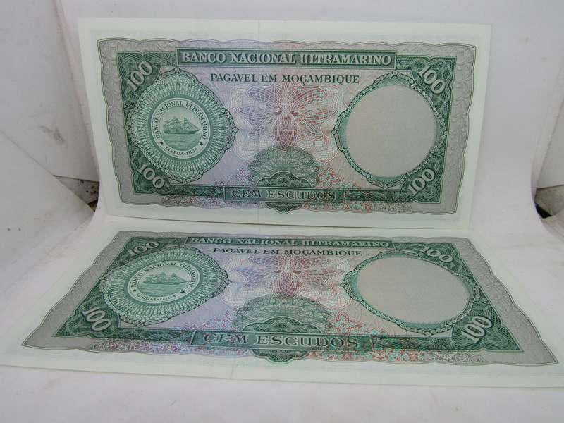 Sequential 1961 Mozambique 100 Escudos banknote (KM 53) catalogue VF  R2270 (Unc)
