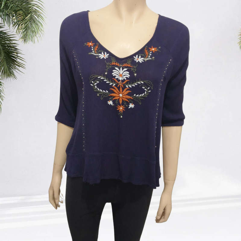 Navy blue floral Top size Medium