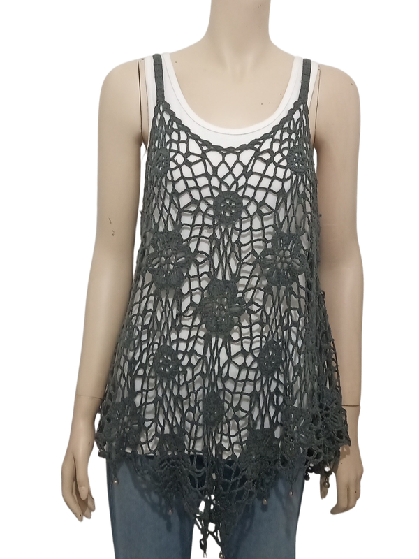 Grey Crochet Top size small, medium or large