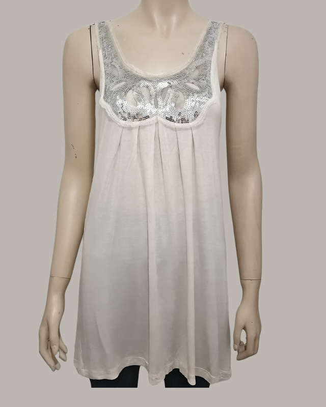 Cream Sleeveless Top with Silver Sequins size XS