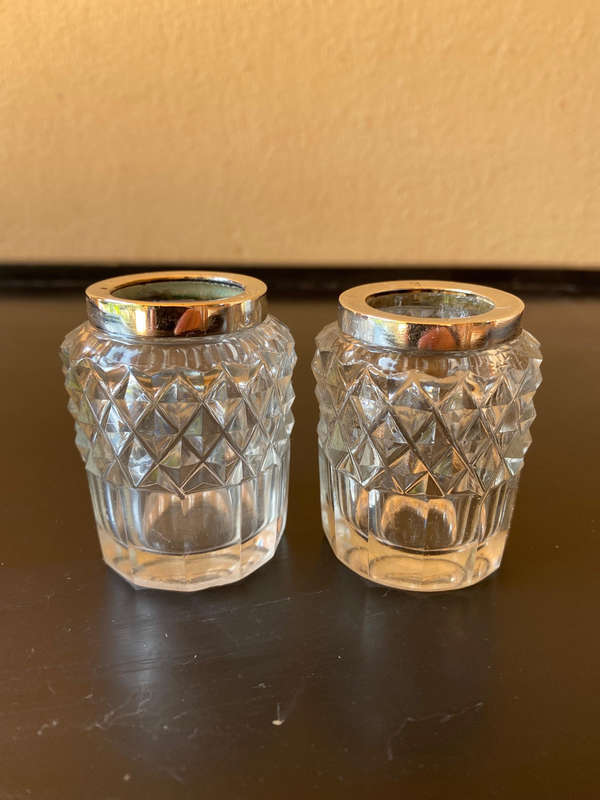 Pair Of Antique Cut Glass Jar with Sterling Silver Collar (Hallmarked)