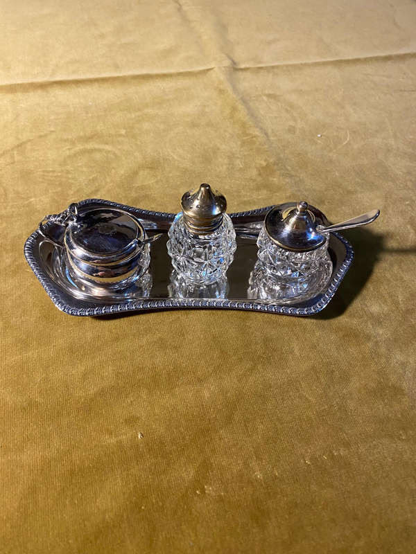 Antique Silver Plated Condiment Set