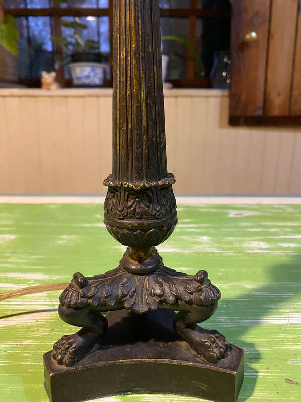 Solid Bronze Corinthian Pillared Candlestick Lamp Conversion Base, circa 1840