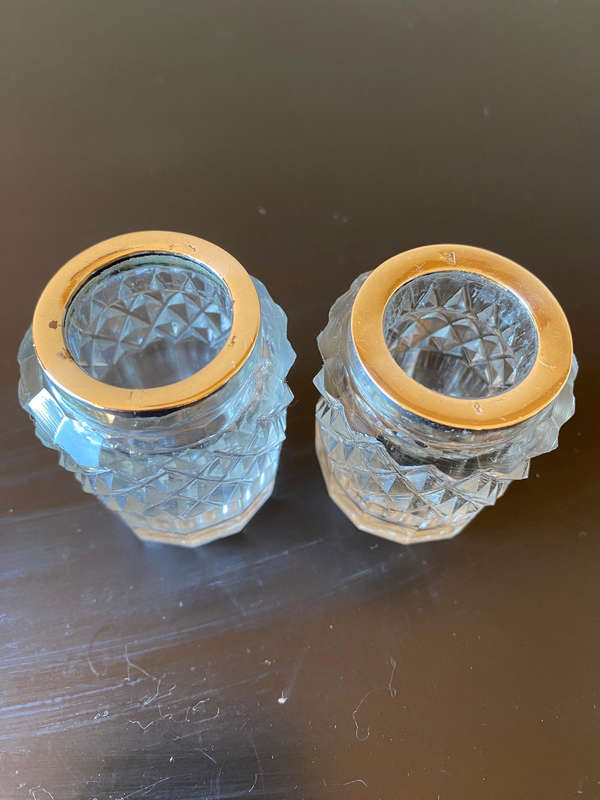 Pair Of Antique Cut Glass Jar with Sterling Silver Collar (Hallmarked)