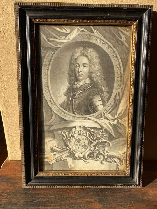 Antique portrait print I Historian Monsieur Rapin de Thoyras (1661-1725)