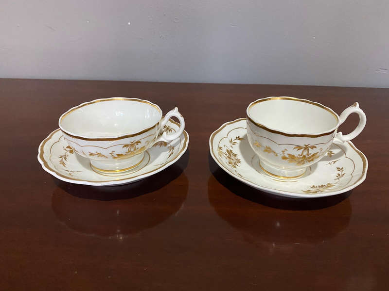 Antique 19th Century Tea and Coffee Cup With saucers - Gilt Decoration