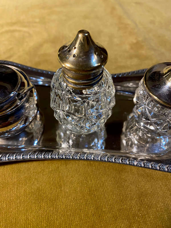Antique Silver Plated Condiment Set