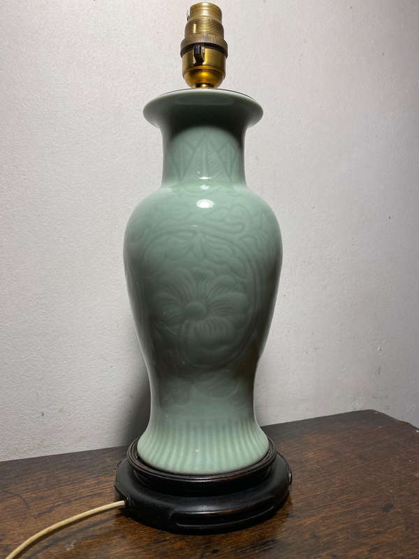 Antique Chinese Celadon Porcelain Table Lamp