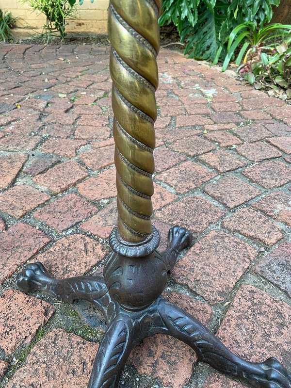 Antique Brass Telescopic Wine Table With Twisted Column And Lions Paw Feet