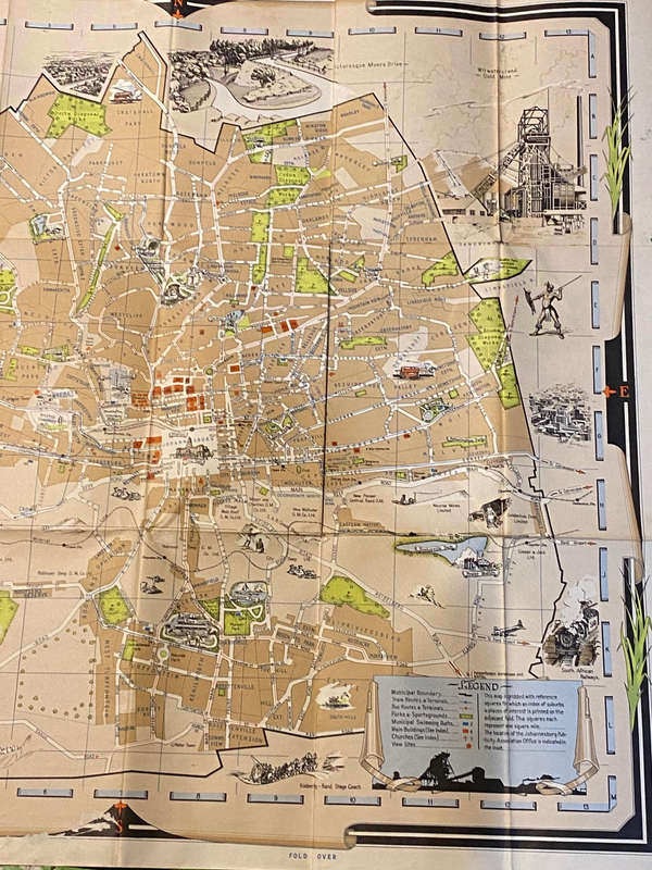Tourist Map of Johannesburg 1948 Original