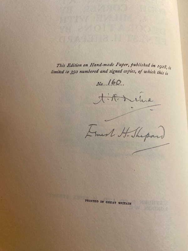 The House At Pooh Corner MILNE, A. A. 1928 - FIRST DELUXE EDITION - SIGNED BY AUTHOR AND ILLUSTRATOR