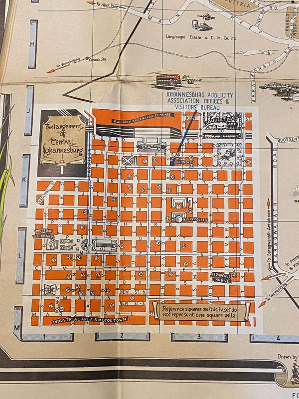 Tourist Map of Johannesburg 1948 Original