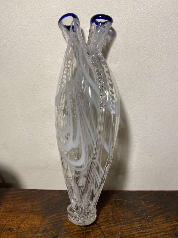 Gemel Double Flask Glass Bottle White & Blue Nailsea Type Antique Blown Glass