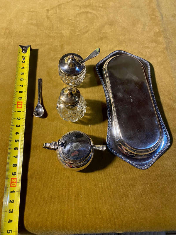 Antique Silver Plated Condiment Set