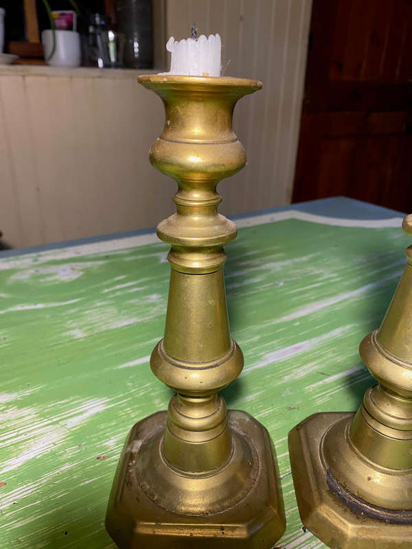 Pair Of Antique Victorian Solid Brass Candlestick/Candleholder
