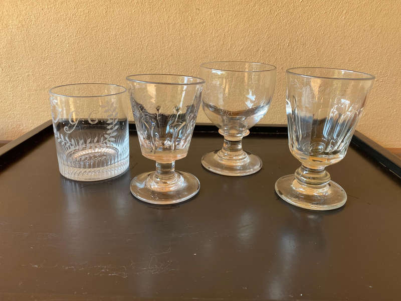 Antique Etched Glass 1800's x4