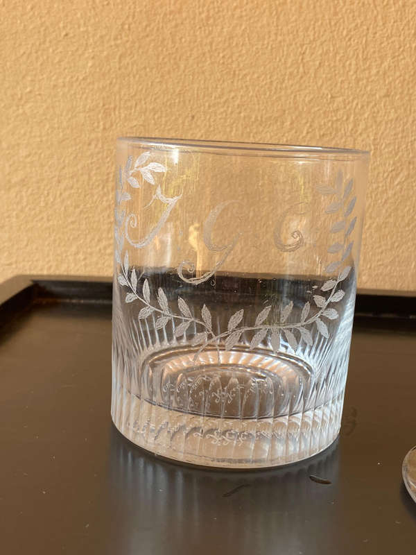 Antique Etched Glass 1800's x4