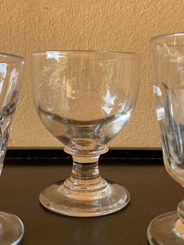 Antique Etched Glass 1800's x4