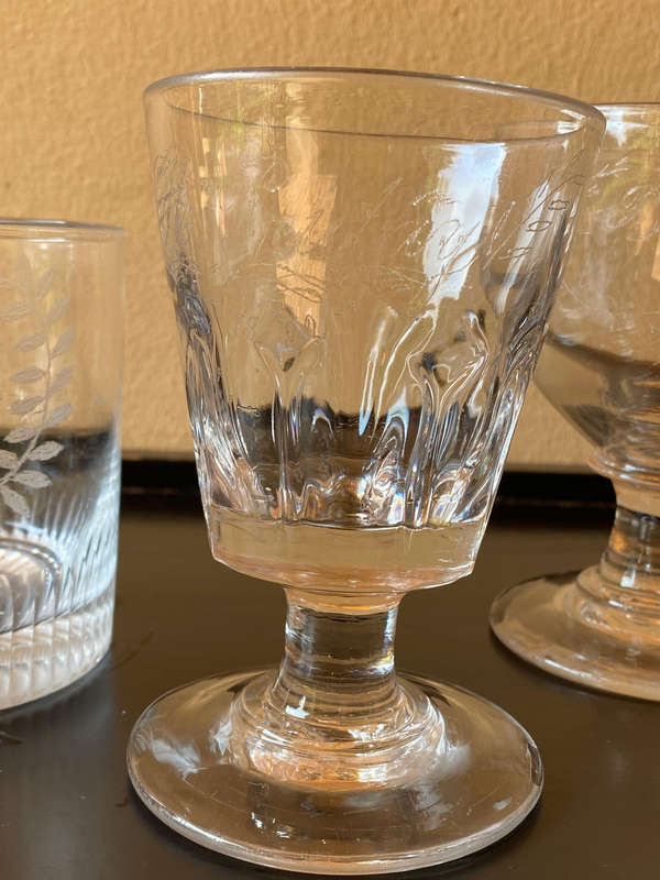 Antique Etched Glass 1800's x4