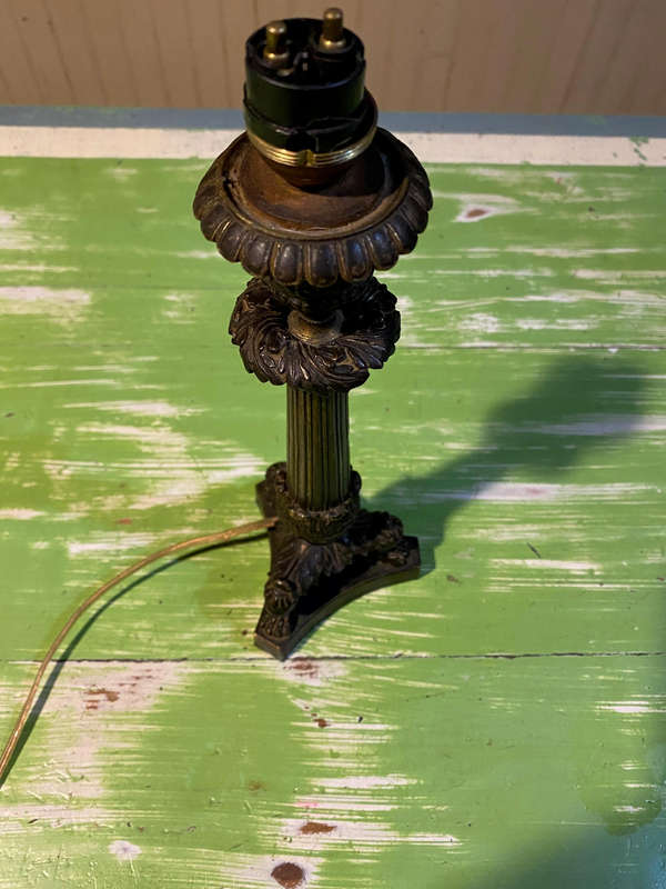 Solid Bronze Corinthian Pillared Candlestick Lamp Conversion Base, circa 1840