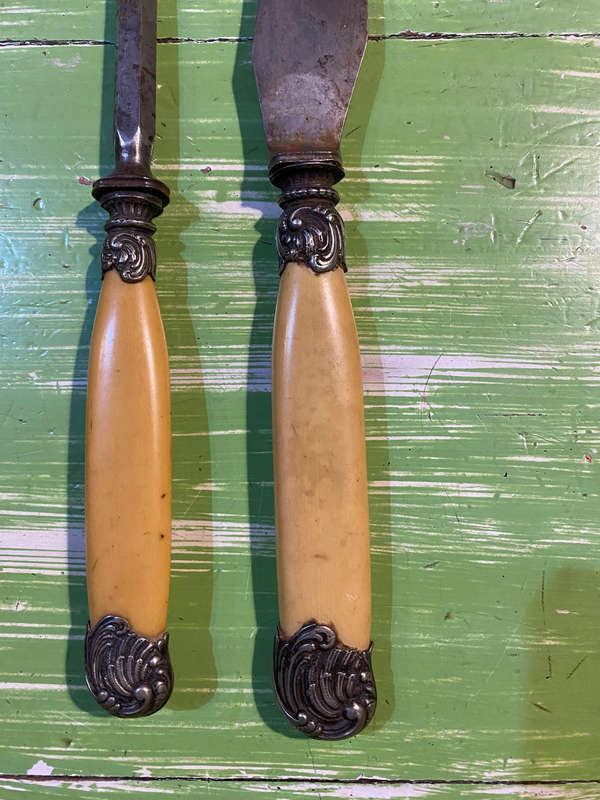 Antique bone handle carving knife and sharpening stick