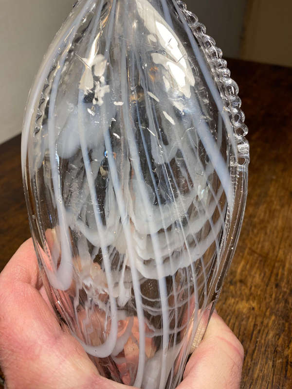Gemel Double Flask Glass Bottle White & Blue Nailsea Type Antique Blown Glass
