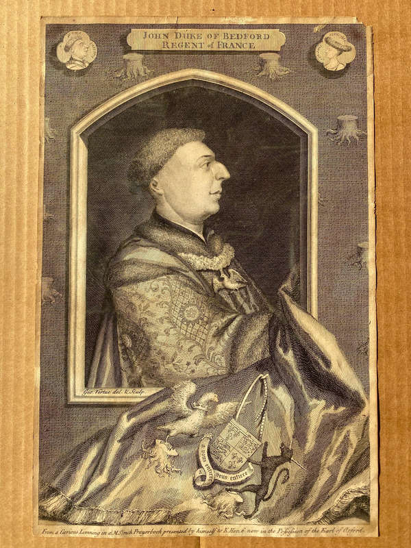 1732 ORIGINAL ANTIQUE PRINT JOHN DUKE OF BEDFORD REGENT OF FRANCE