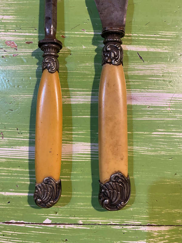 Antique bone handle carving knife and sharpening stick