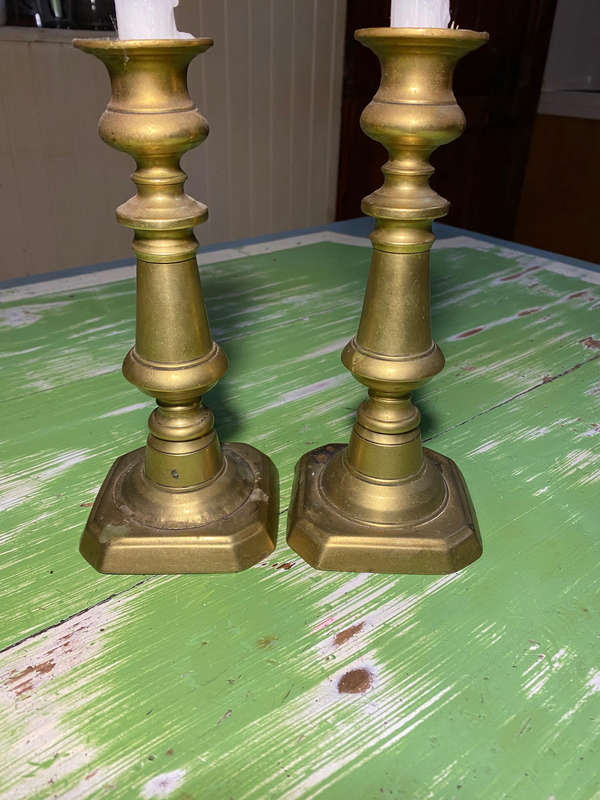 Pair Of Antique Victorian Solid Brass Candlestick/Candleholder