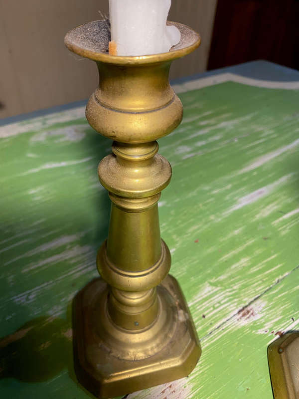 Pair Of Antique Victorian Solid Brass Candlestick/Candleholder